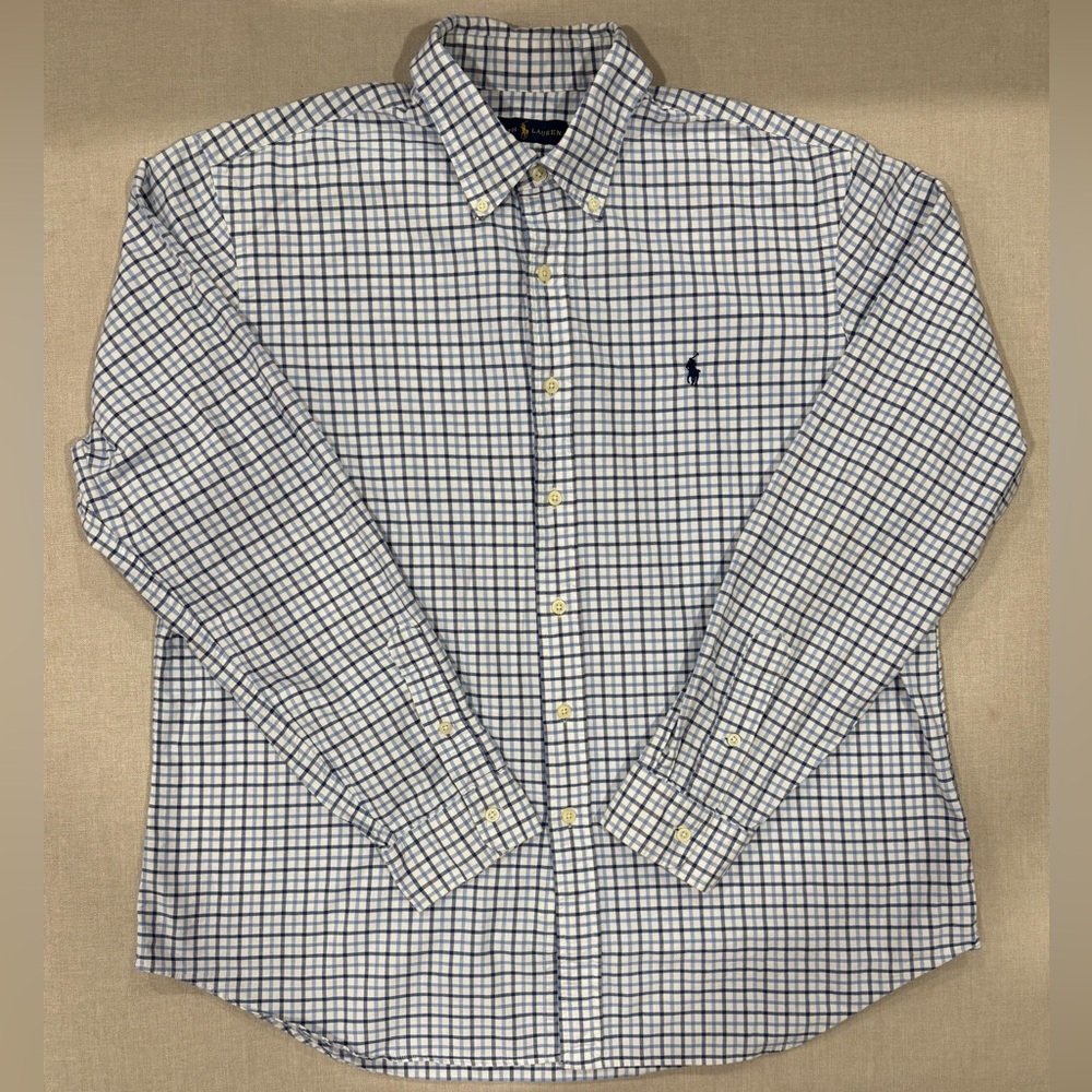 Polo Ralph Lauren Men's XL Blue Plaid Button-Down Shirt Classic Preppy